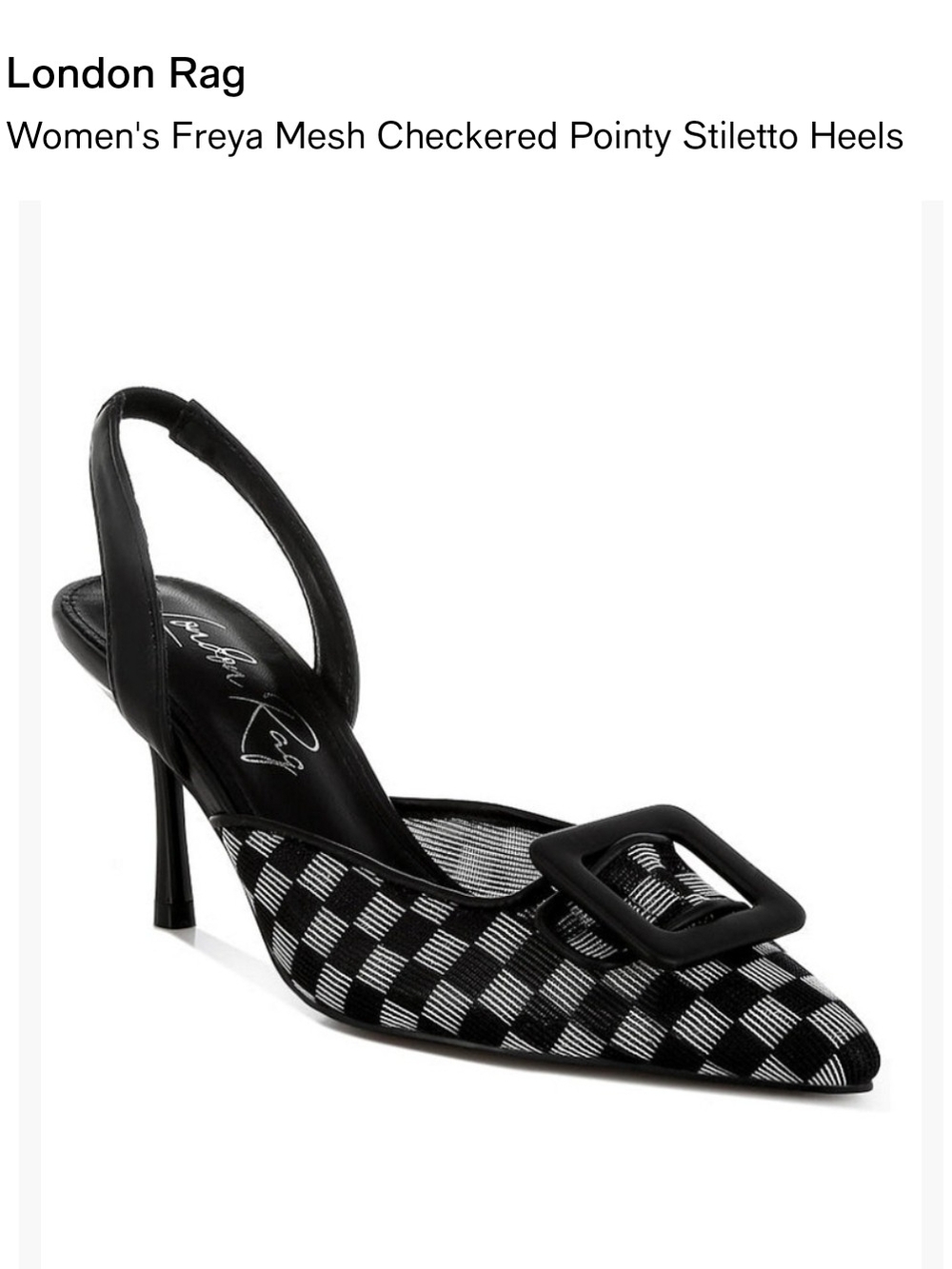 London Rag Checkered Pointed Slingback Heels in Black & White